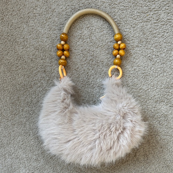 Source Unknown Handbags - Boho Faux Fur Hobo with Beaded Handles NWOT